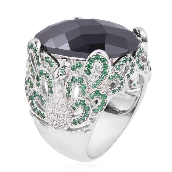 Chunky Cz Black Diamond Statement Ring Peacock design  size 7 NWOTS - Picture 3 of 8